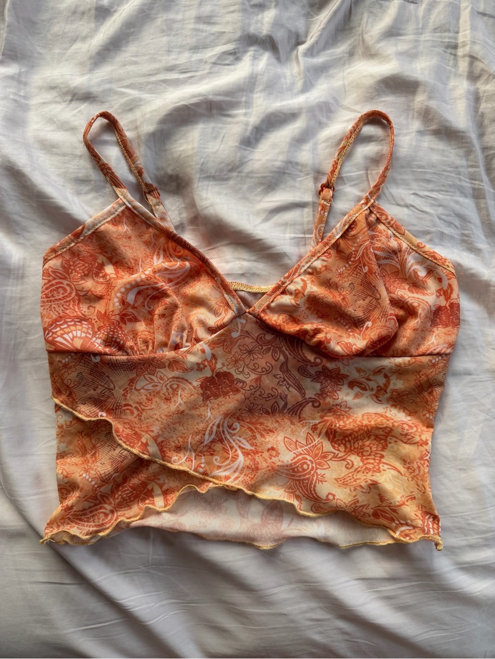 Orange Patterned Mesh Camisole